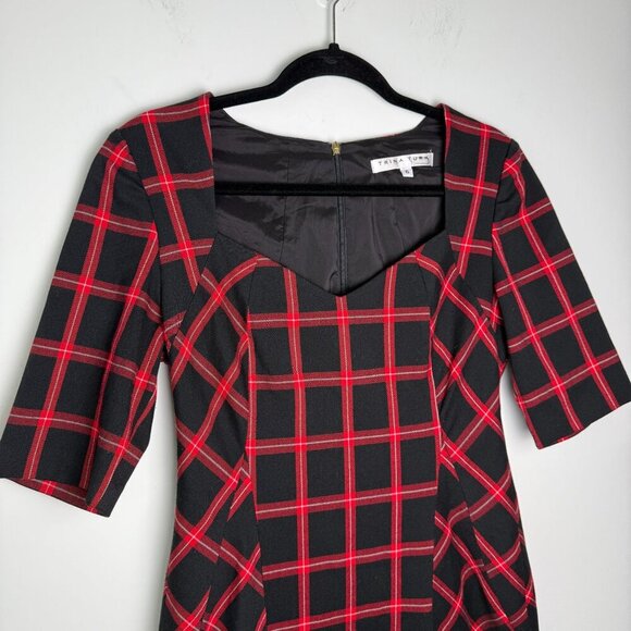 Trina Turk Dress Chiyah Plaid Holiday Shift Dress Sweetheart Neck Size 6 - Picture 2 of 10